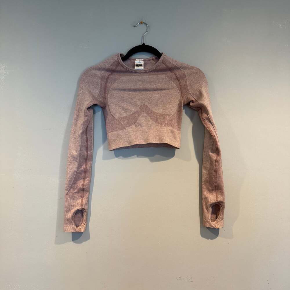 Gymshark Seamless Long Sleeve Crop Top XS Pink Mauve Cutout Back Thumbholes
